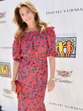 Saloni Womens Red Silk Midi Dress Sz 8 Navy Floral Print Off Shoulder Boho Luxe